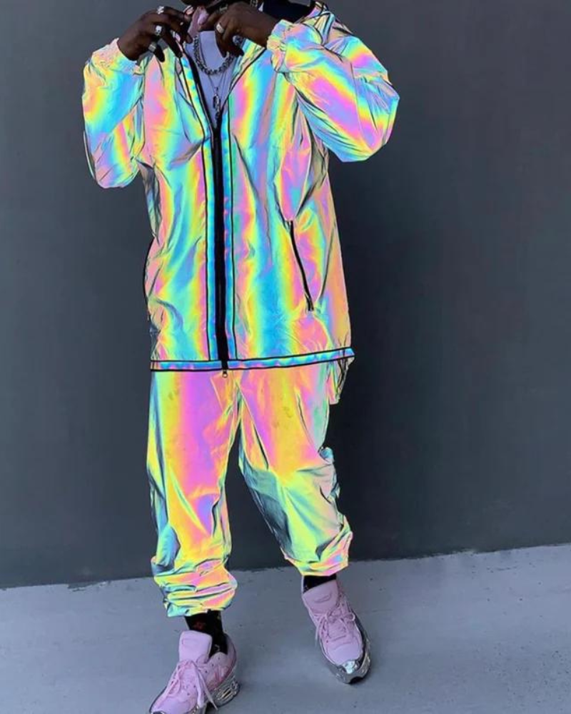 Techwear Colorful Reflective Hooded Jacket