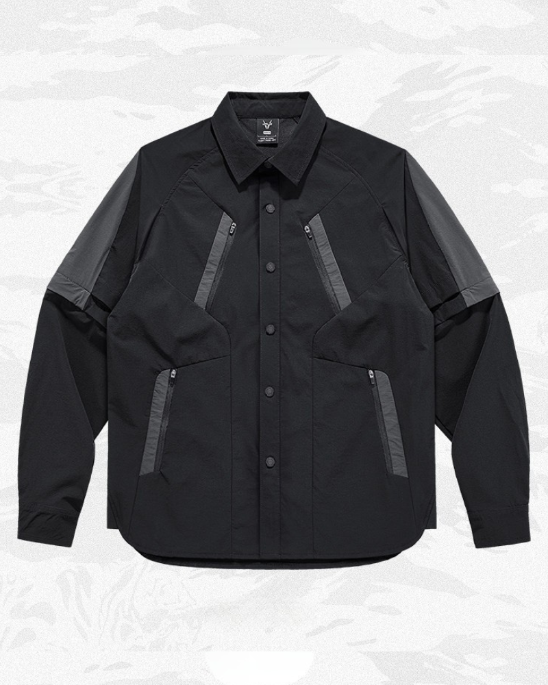 Techwear Contrast-Paneled Detachable Long-Sleeve Shirt