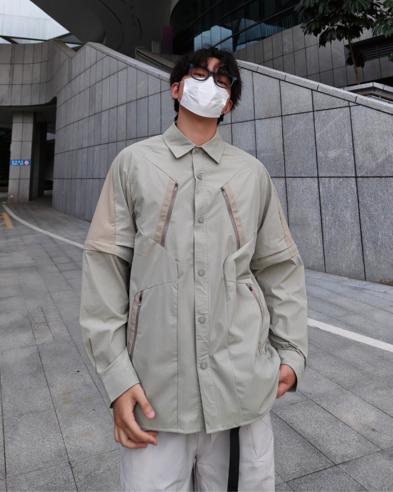 Techwear Contrast-Paneled Detachable Long-Sleeve Shirt