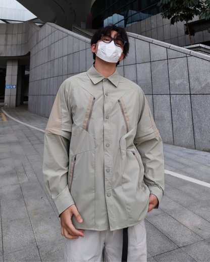 Techwear Contrast-Paneled Detachable Long-Sleeve Shirt