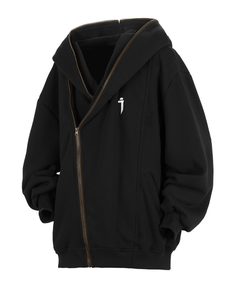 Techwear Functional Diagonal Zip Hoodie