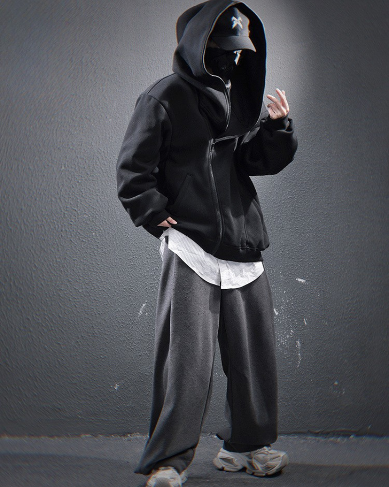 Techwear Functional Diagonal Zip Hoodie