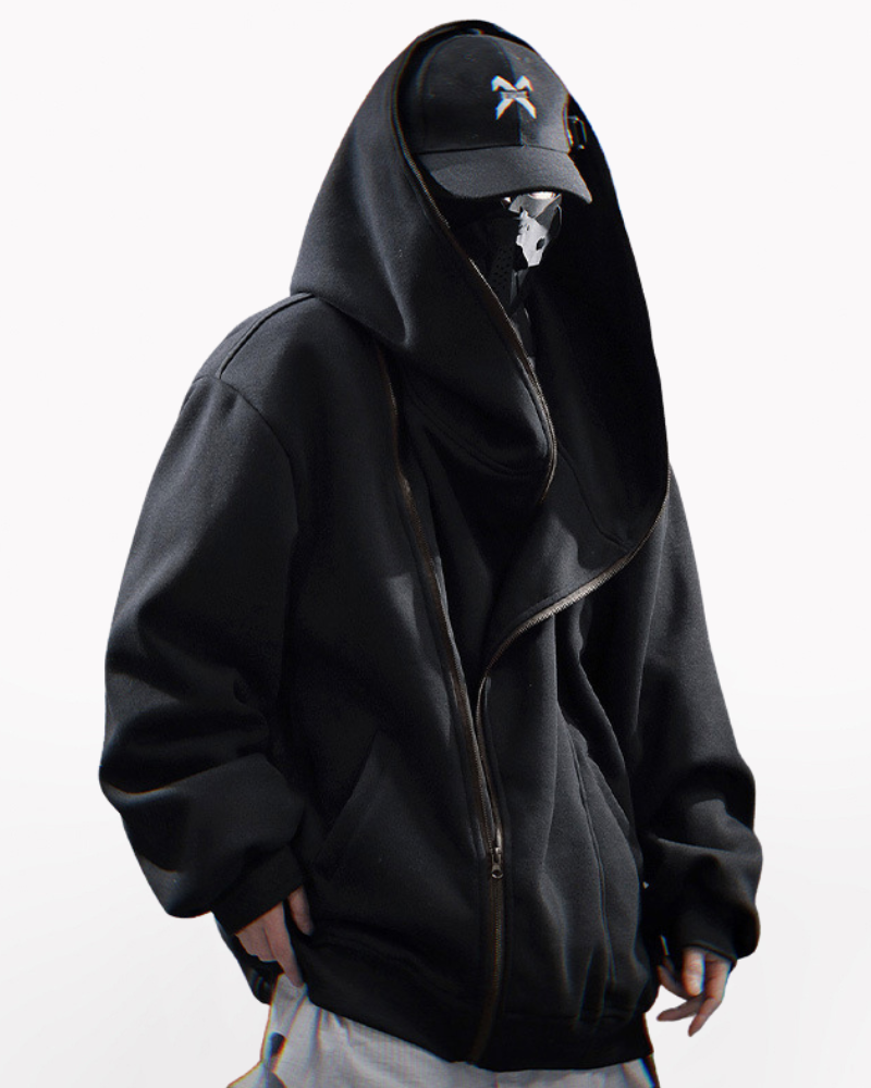 Techwear Functional Diagonal Zip Hoodie