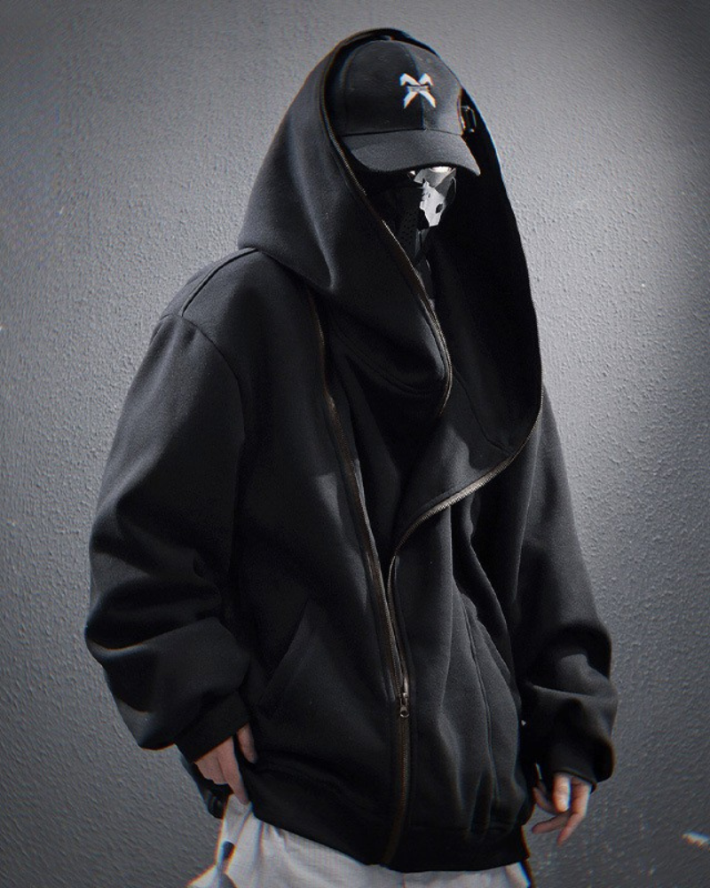 Techwear Functional Diagonal Zip Hoodie