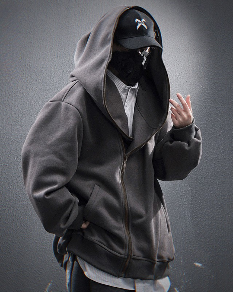 Techwear Functional Diagonal Zip Hoodie