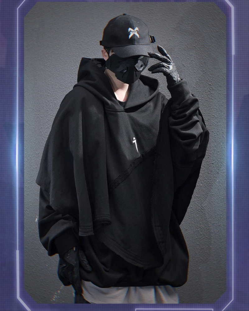 Techwear Functional Fake Two-piece Unisex Cape Hoodie