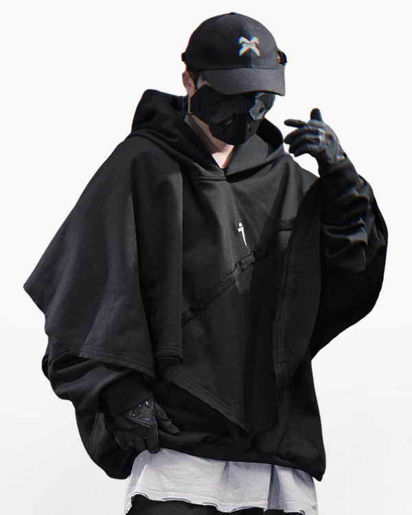 Techwear Functional Fake Two-piece Unisex Cape Hoodie