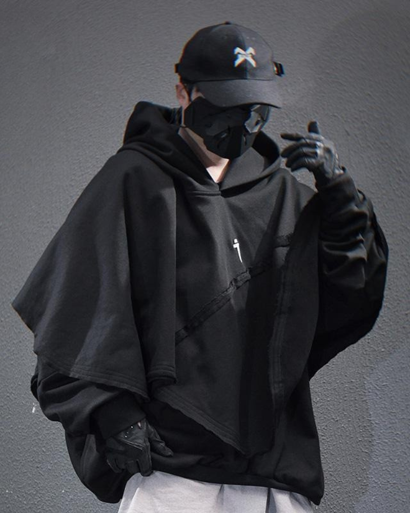 Techwear Functional Fake Two-piece Unisex Cape Hoodie