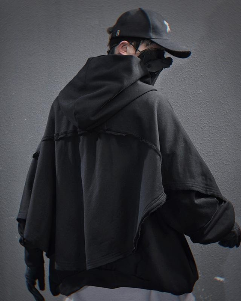 Techwear Functional Fake Two-piece Unisex Cape Hoodie