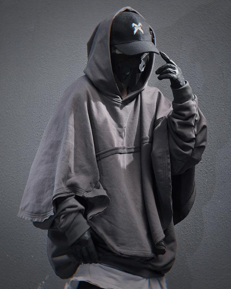 Techwear Functional Fake Two-piece Unisex Cape Hoodie