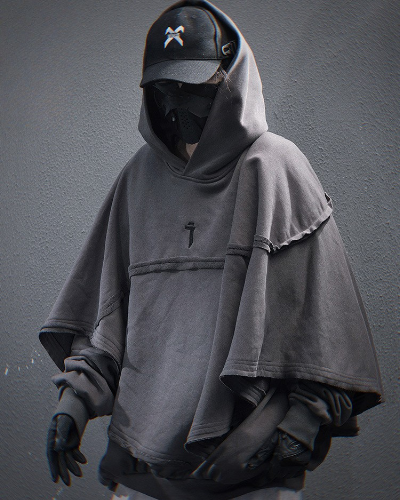 Techwear Functional Fake Two-piece Unisex Cape Hoodie