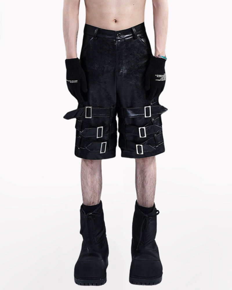 Techwear Heavy Buckled PU Leather Shorts