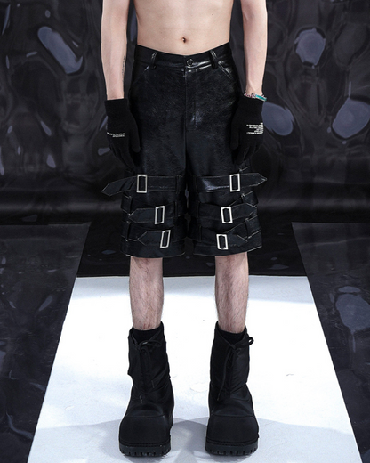 Techwear Heavy Buckled PU Leather Shorts