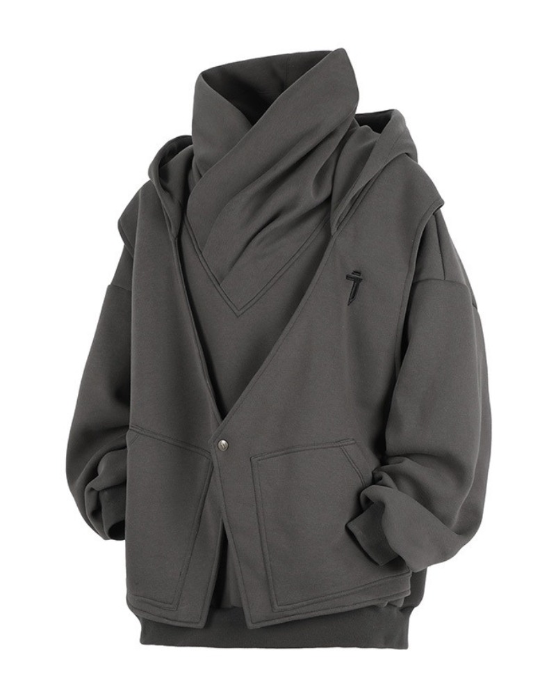 Techwear Heavy Turtleneck Fake Two-Piece Hoodie