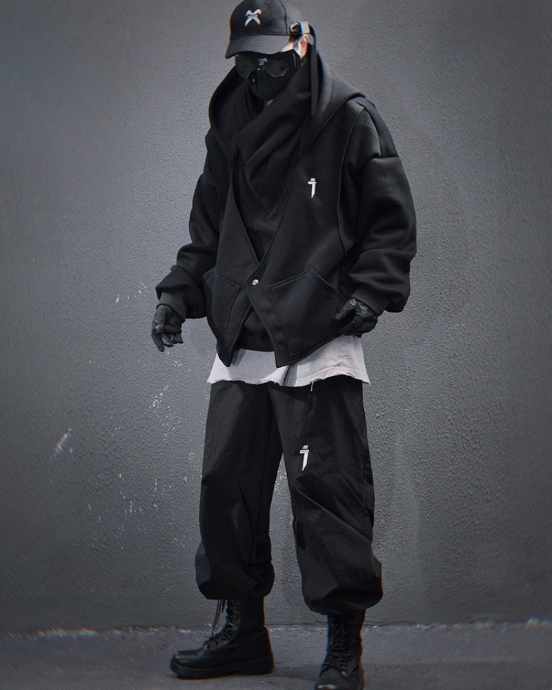 Techwear Heavy Turtleneck Fake Two-Piece Hoodie