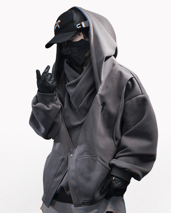 Techwear Heavy Turtleneck Fake Two-Piece Hoodie