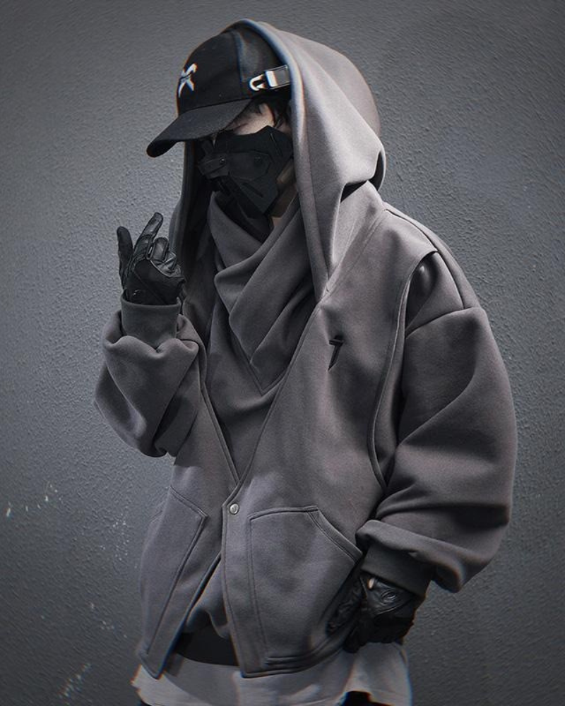 Techwear Heavy Turtleneck Fake Two-Piece Hoodie