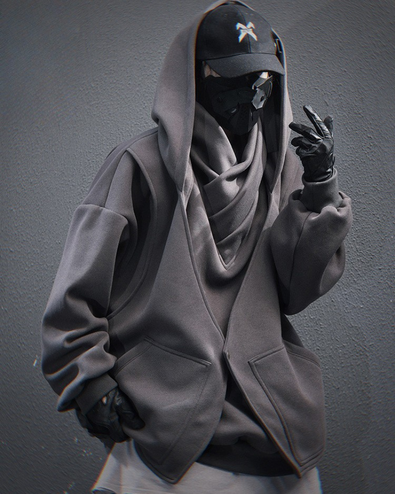 Techwear Heavy Turtleneck Fake Two-Piece Hoodie