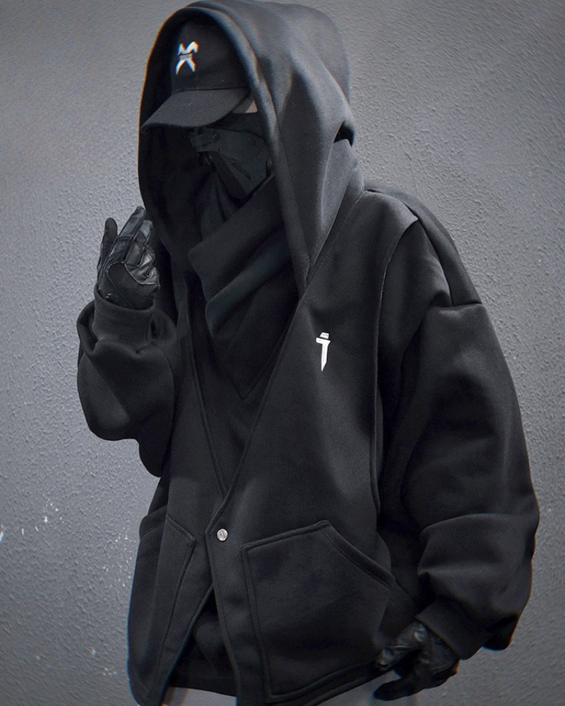 Techwear Heavy Turtleneck Fake Two-Piece Hoodie