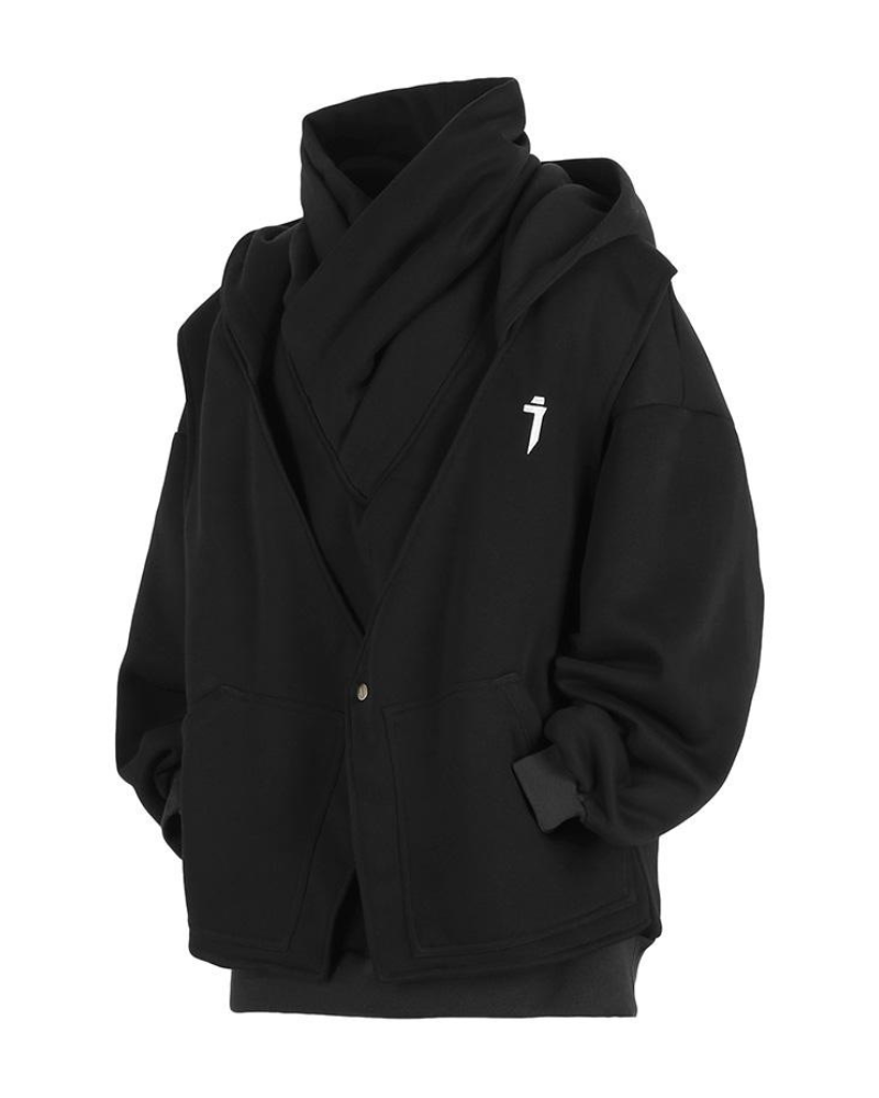 Techwear Heavy Turtleneck Fake Two-Piece Hoodie