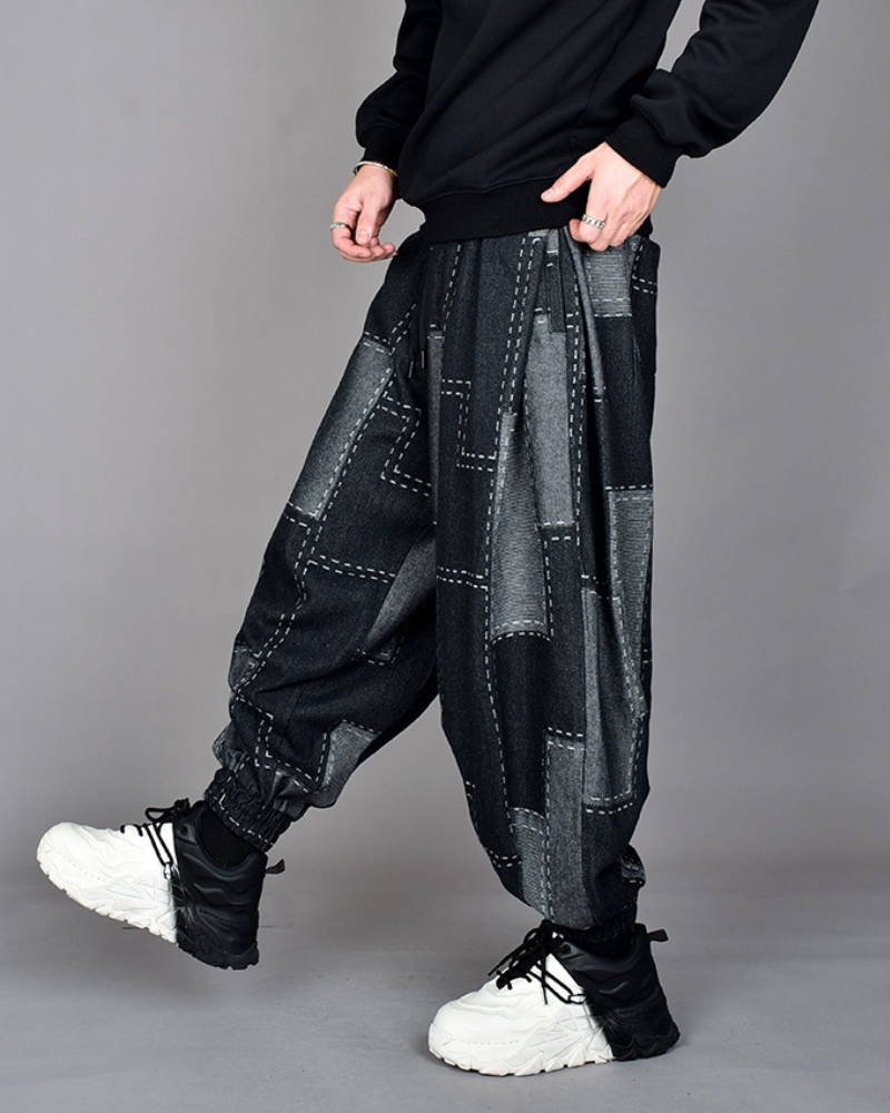 Techwear Plaid Harem Hakama Pants