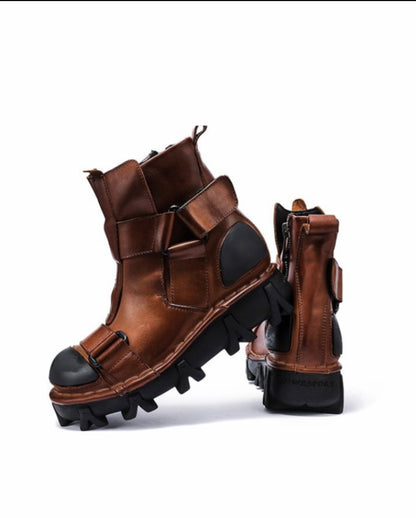Techwear Punk Style Unisex Motorcycle Platform Boots