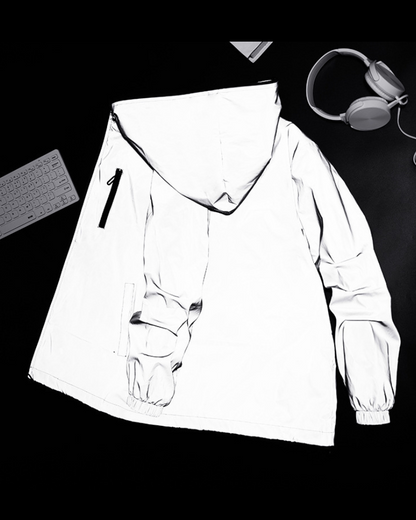 Rave Clothing ,futuristic clothing,cyberpunk clothing,techwear jacket, tech jacket,cyberpunk techwear jacket,techwear,tech wear,affordable techwear,techwear fashion, reflective jacket,reflective running jacket,reflective jacket men,mens reflective jacket,reflective bomber jacket,silver reflective jacket