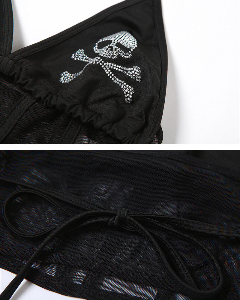 Opium Style Rhinestone Halter Neck Mesh Top