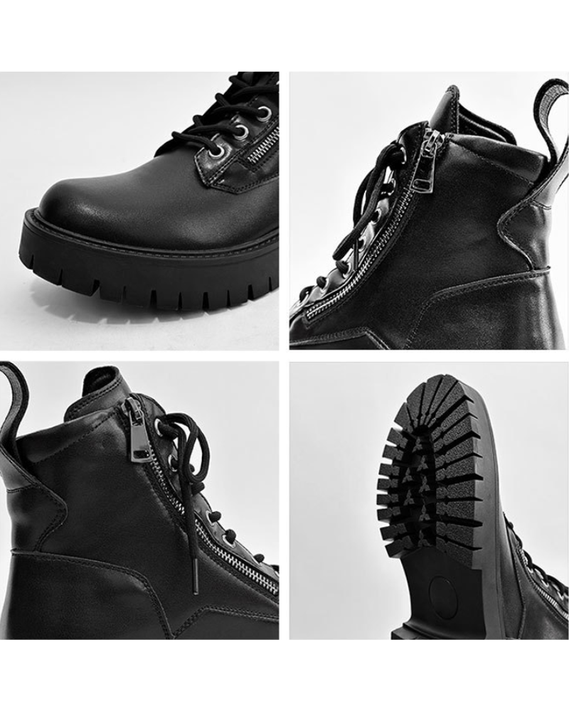 Techwear Side Zip High-Top PU Motorcycle Boots