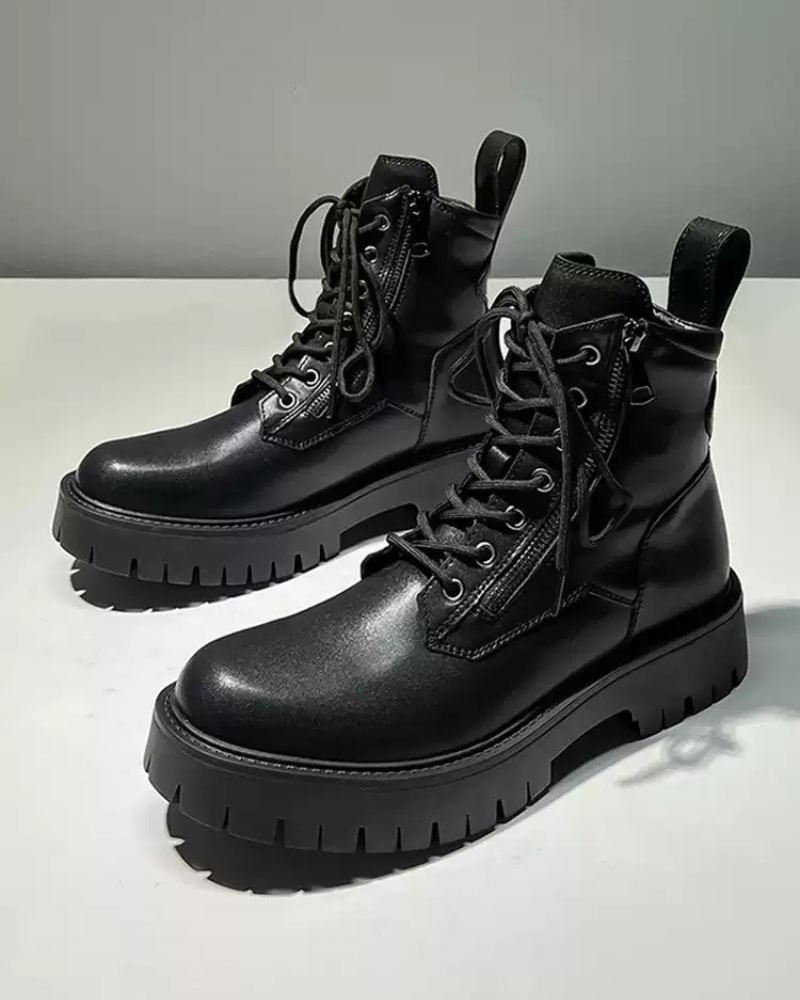 Techwear Side Zip High-Top PU Motorcycle Boots