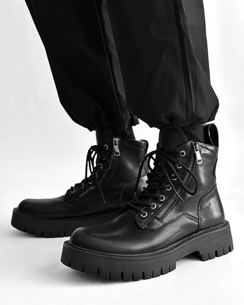 Techwear Side Zip High-Top PU Motorcycle Boots