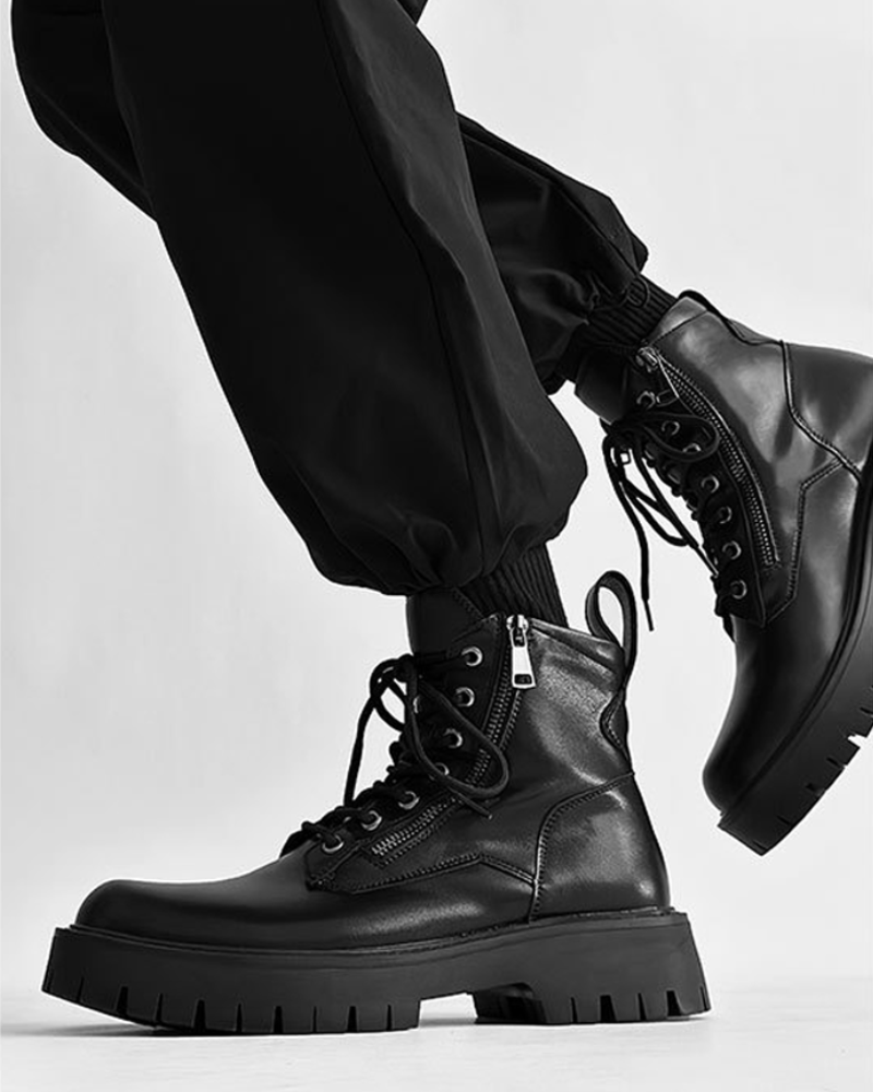 Techwear Side Zip High-Top PU Motorcycle Boots