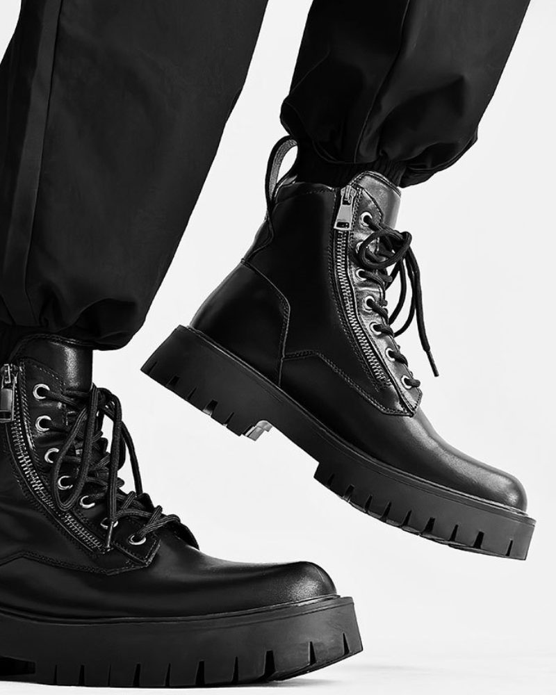 Techwear Side Zip High-Top PU Motorcycle Boots