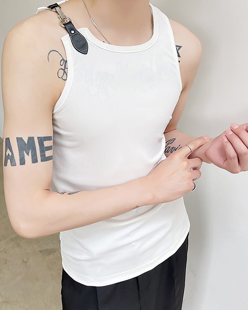 Techwear Sleeveless Single Buckle Strap Muscle Shirt