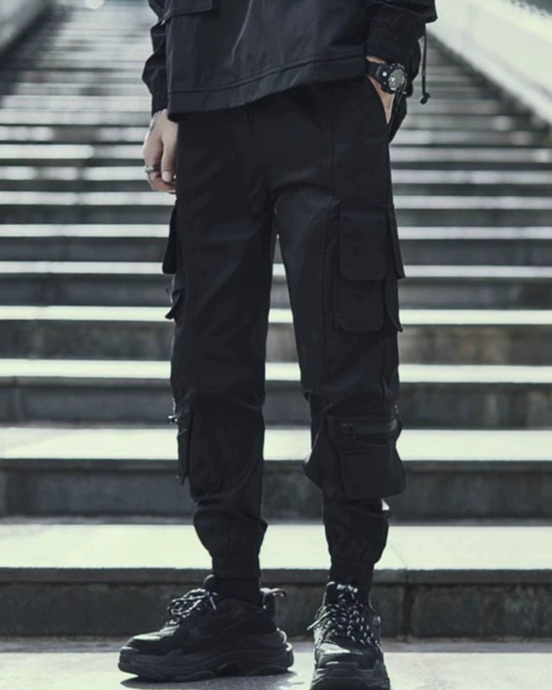 Techwear Slim Black Cargo Pants