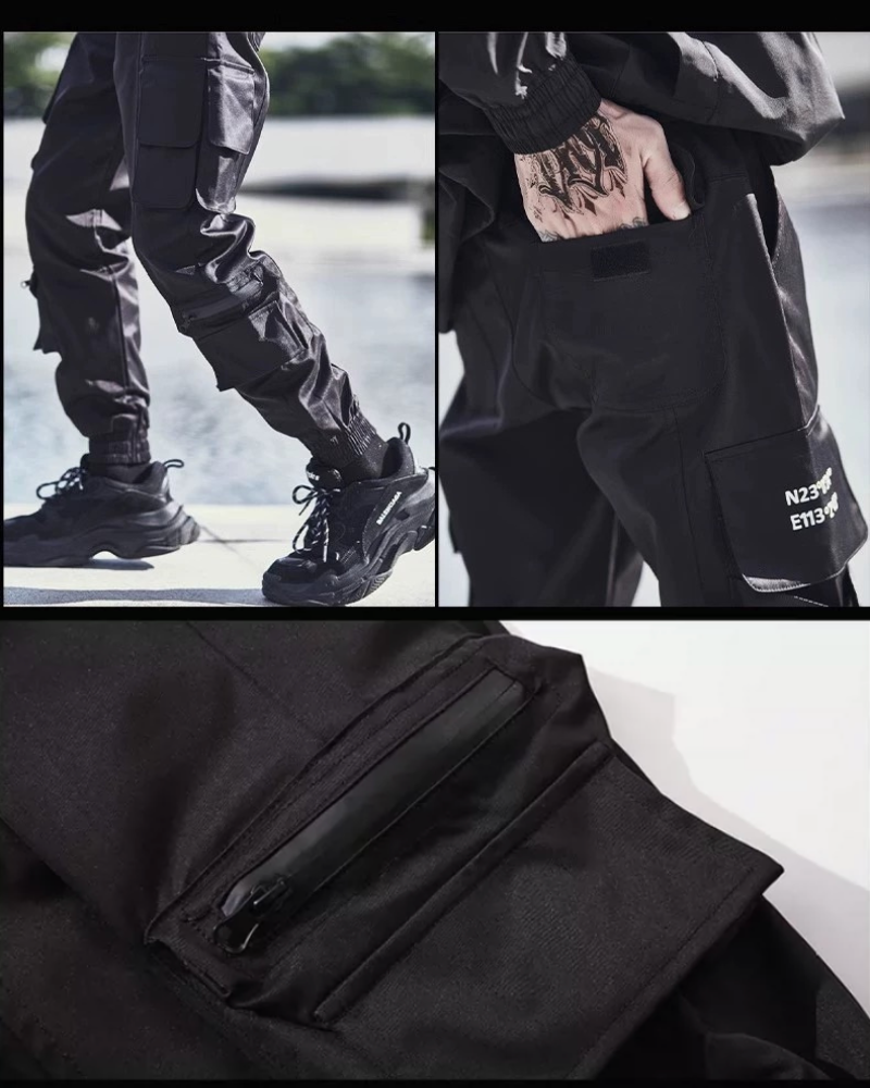 Techwear Slim Black Cargo Pants