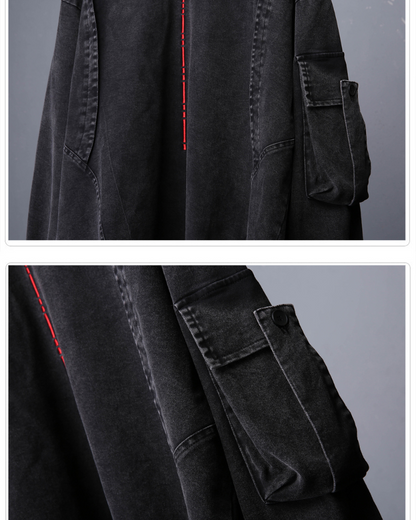 Techwear Street Men’s Washed Cross Hoodie