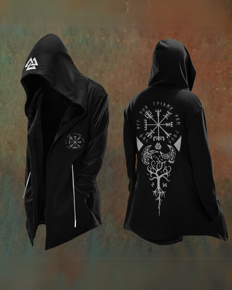 Techwear Viking Art Vintage Totem Hooded Jacket