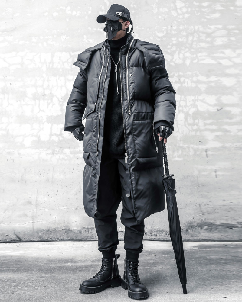 Techwear Warm Cargo Long Winter Coat