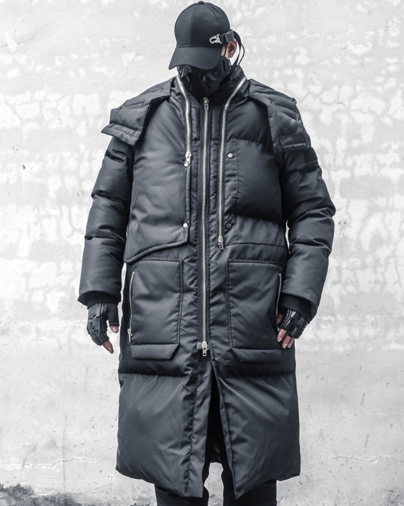 Techwear Warm Cargo Long Winter Coat