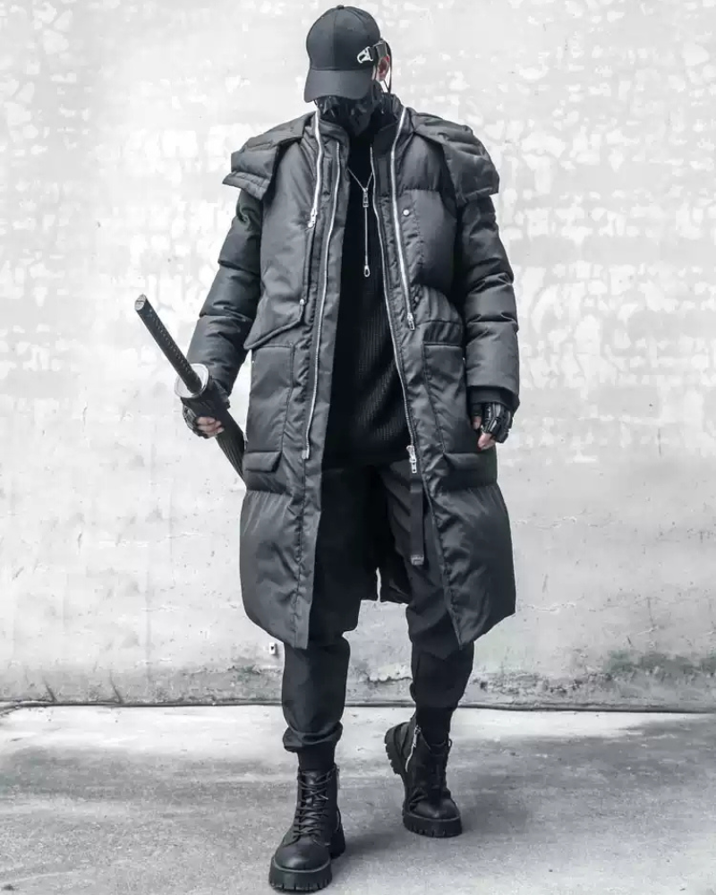 Techwear Warm Cargo Long Winter Coat