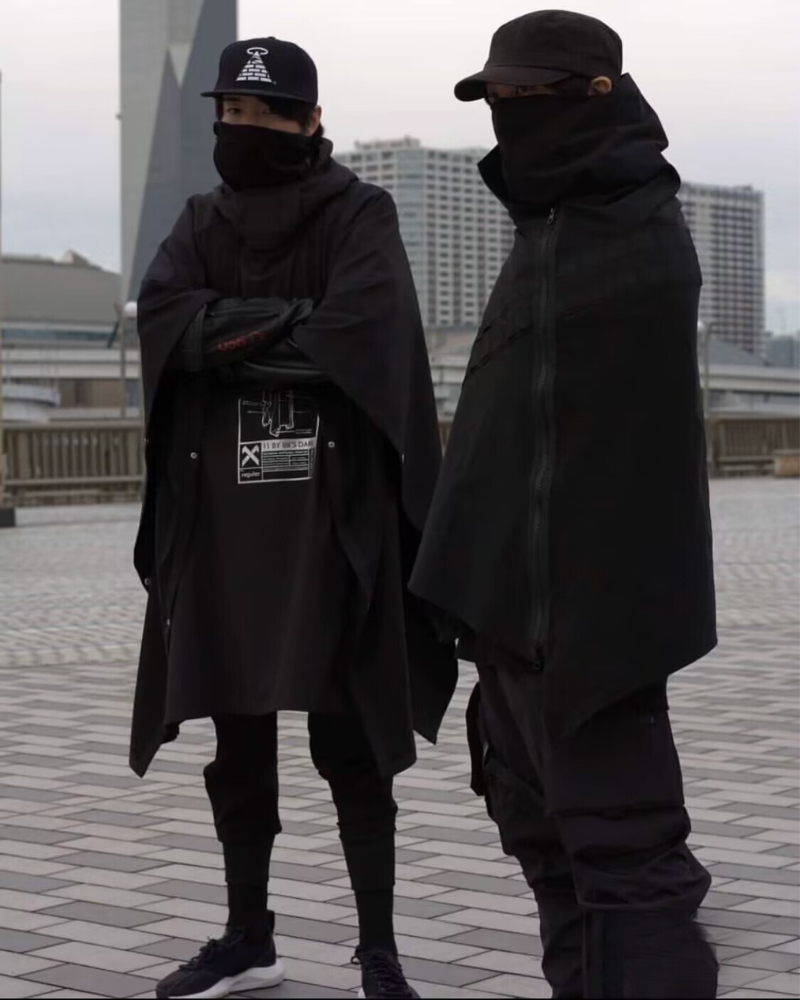 Techwear Cloak,cape,cloak and dagger,invisibility cloak,invisible cloak,cloak brand,black cloak,mens cloak,men's cloak,ninja cloak,ninja,techwear jacket, tech jacket,cyberpunk jacket, cyberpunk techwear jacket, cyberpunk samurai jacket, samurai jacket cyberpunk,ninja costume,ninja halloween costume,samurai jacket