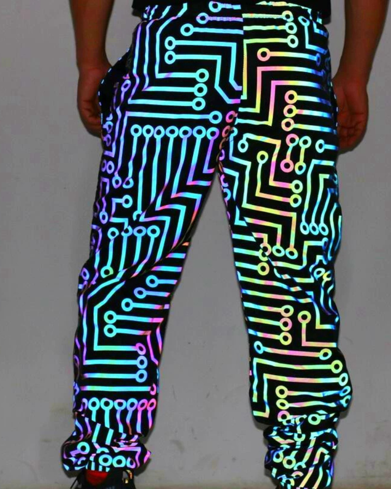 Techwear Circuit Hip-Hop Iridescent Reflective Jacket &amp; Pants (Sold Separately)