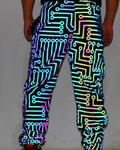 Techwear Circuit Hip-Hop Iridescent Reflective Jacket &amp; Pants (Sold Separately)