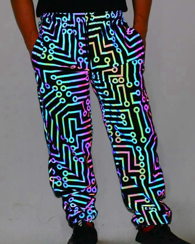 Techwear Circuit Hip-Hop Iridescent Reflective Jacket &amp; Pants (Sold Separately)