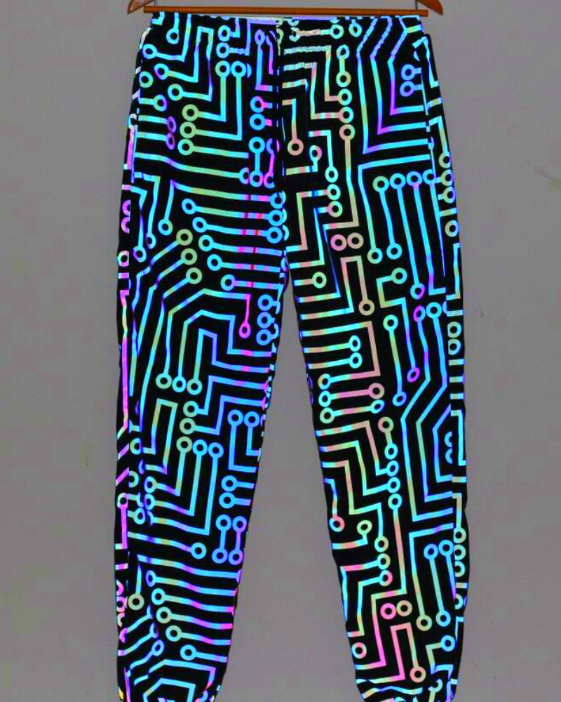 Techwear Circuit Hip-Hop Iridescent Reflective Jacket &amp; Pants (Sold Separately)