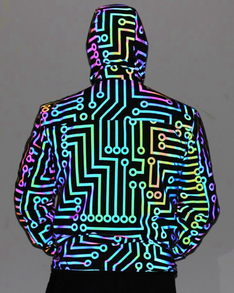 Techwear Circuit Hip-Hop Iridescent Reflective Jacket &amp; Pants (Sold Separately)