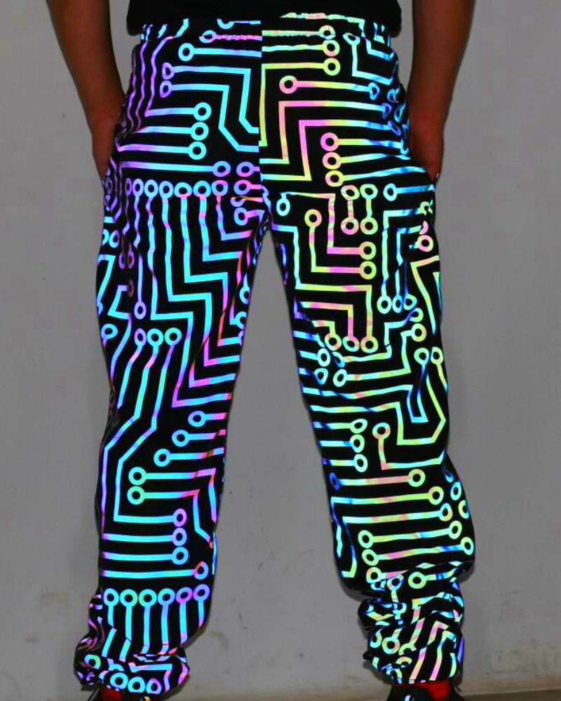 Techwear Circuit Hip-Hop Iridescent Reflective Jacket &amp; Pants (Sold Separately)