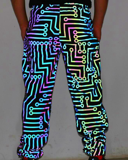 Techwear Circuit Hip-Hop Iridescent Reflective Jacket &amp; Pants (Sold Separately)