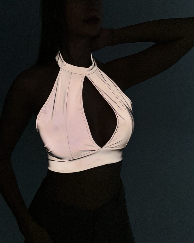 Techwear Rave Clothing Colorful Reflective Halter Top